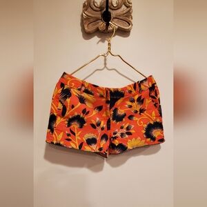 J.CREW WOMEN'S ORANGE FLORAL PRINT F- SIDE POCKETS,FRONT ZIPPER, SIZE 10.